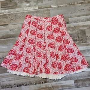 Anthropologie Viola Red Rose Layered Lace Skirt Size 0